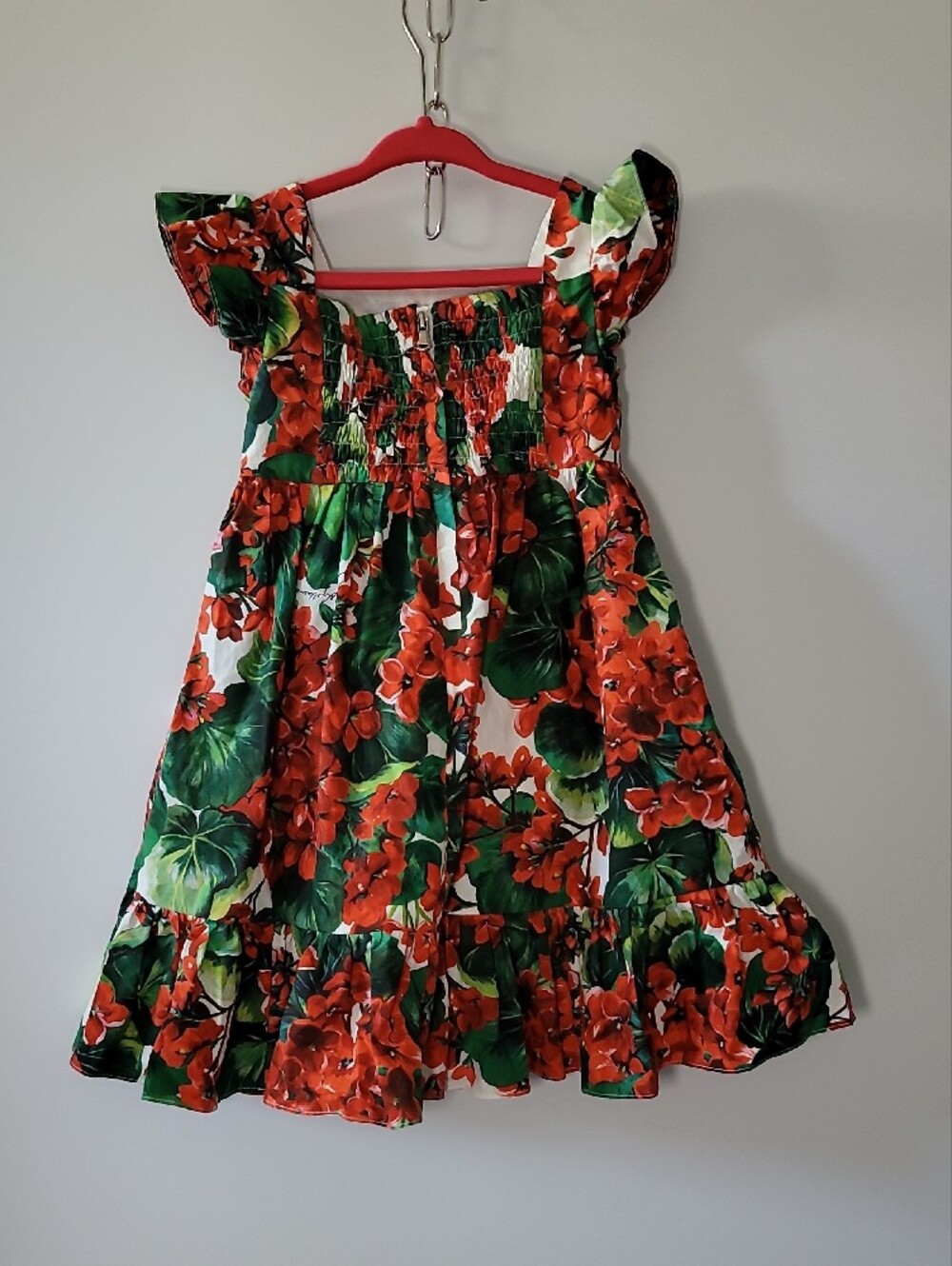 Dolce & Gabbana Red & Green Floral Cotton Sundress for Girls - Picture 2 of 3
